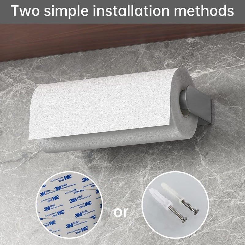 Mbillion Kitchen Paper Towel Holder Under Cabinet Wall Mount and Self-Adhesive Paper Towel Rack Premium Grade SUS304 Stainless Steel Brushed Silver, 2 Pack - Image 5
